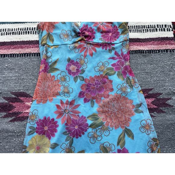 Y2K Vintage California Concepts Tropical Floral Aqua Midi Dress Ruffle Hem Sz S - Picture 4 of 15